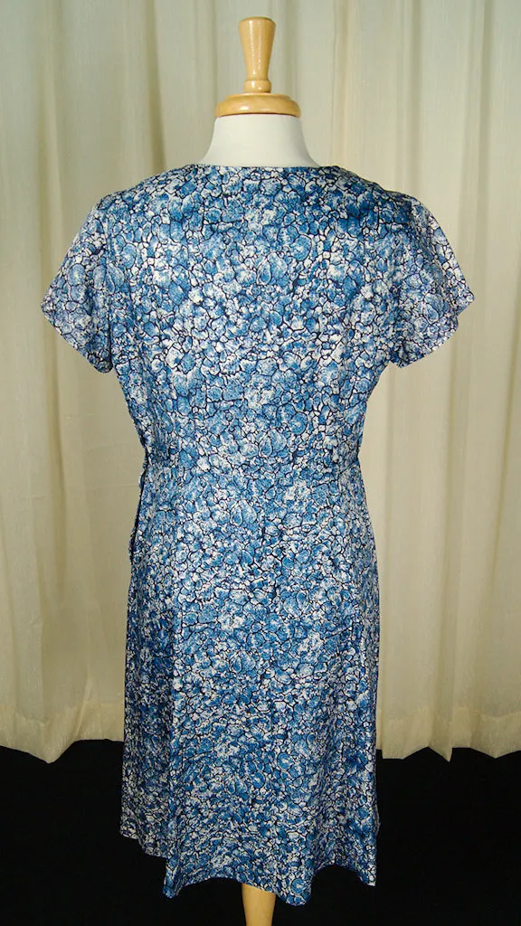 1950s Blue Floral Bow Dress