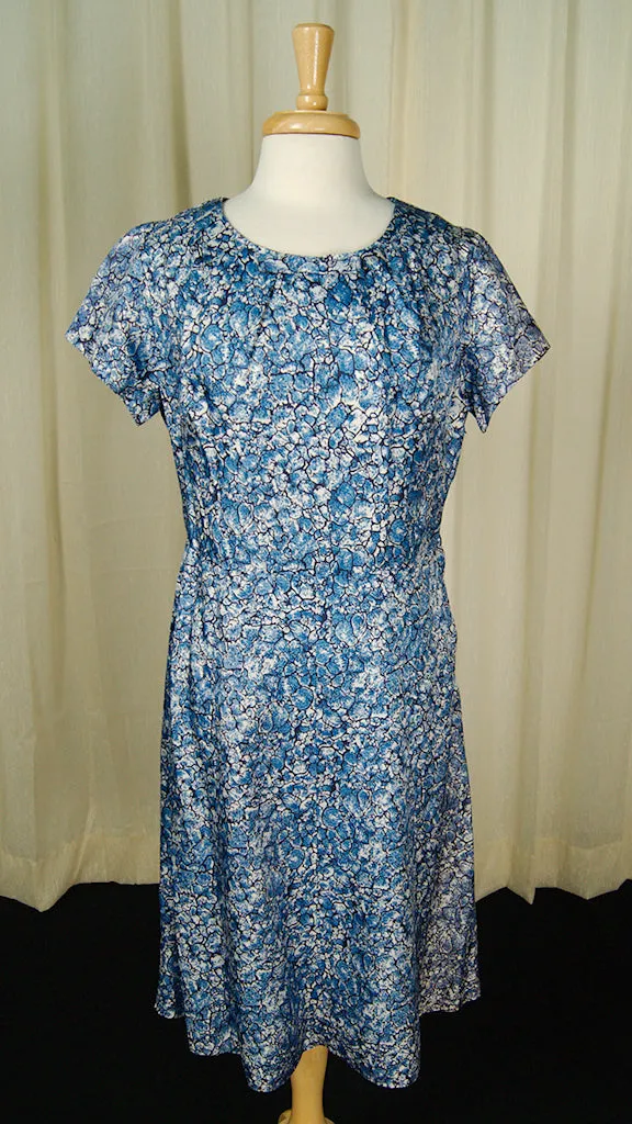 1950s Blue Floral Bow Dress