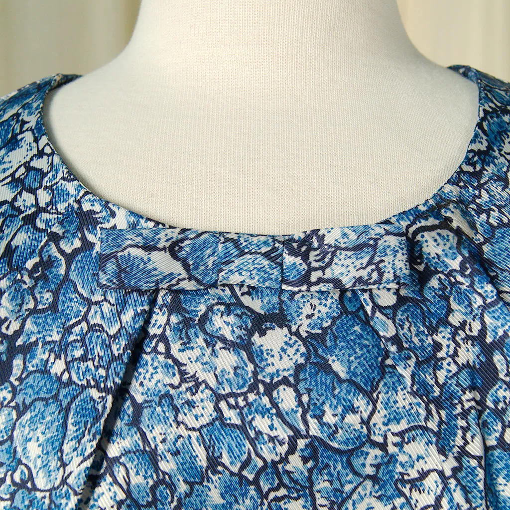 1950s Blue Floral Bow Dress