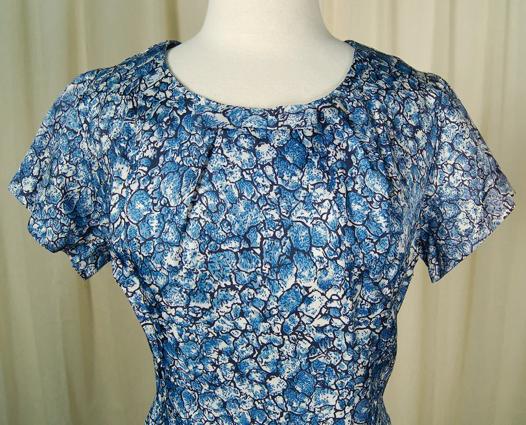 1950s Blue Floral Bow Dress