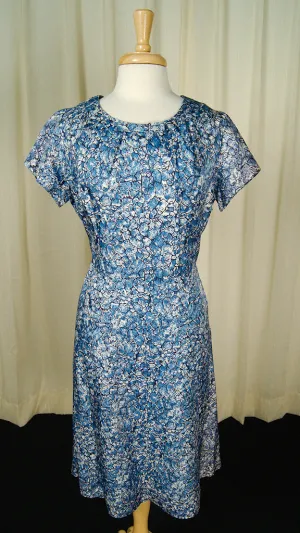 1950s Blue Floral Bow Dress