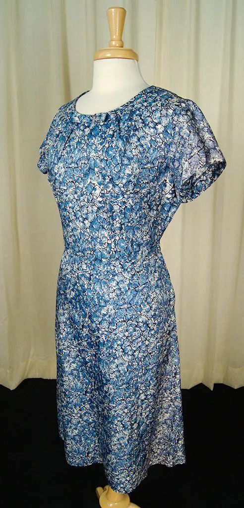 1950s Blue Floral Bow Dress