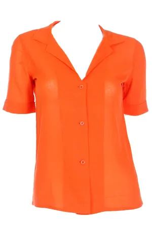 1970s Courreges Vintage Orange Cotton Short Sleeve Shirt