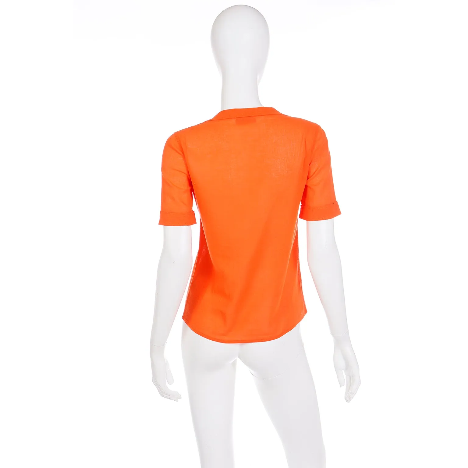 1970s Courreges Vintage Orange Cotton Short Sleeve Shirt