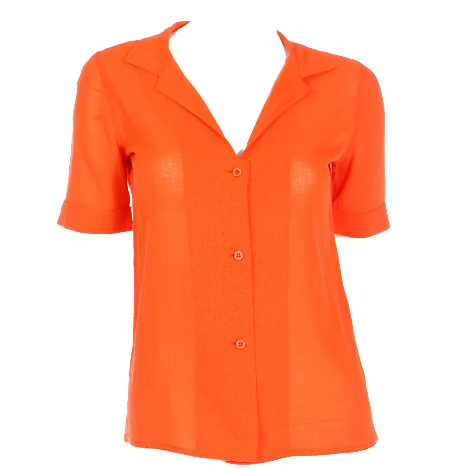 1970s Courreges Vintage Orange Cotton Short Sleeve Shirt