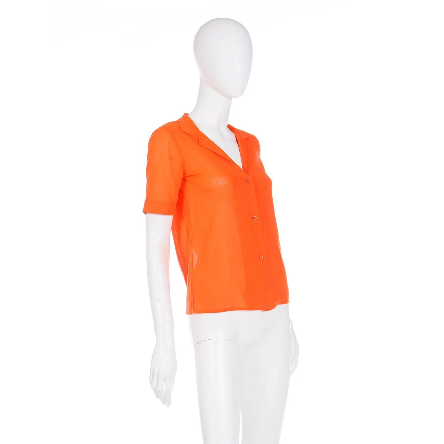 1970s Courreges Vintage Orange Cotton Short Sleeve Shirt