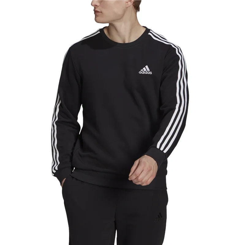 adidas Essentials French Terry 3 Stripe Sweatshirt - Mens - Black/White