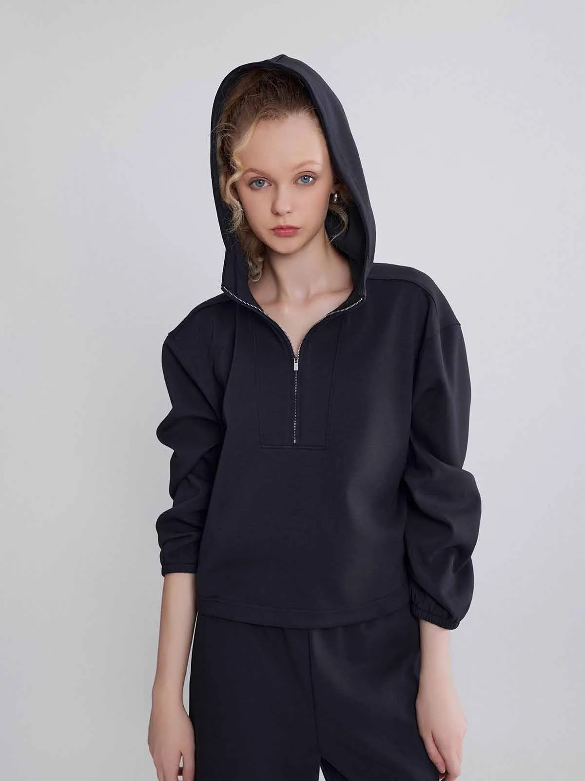 ASOBIO Cozy Drop Shoulder Half-Zip Pullover Hoodie