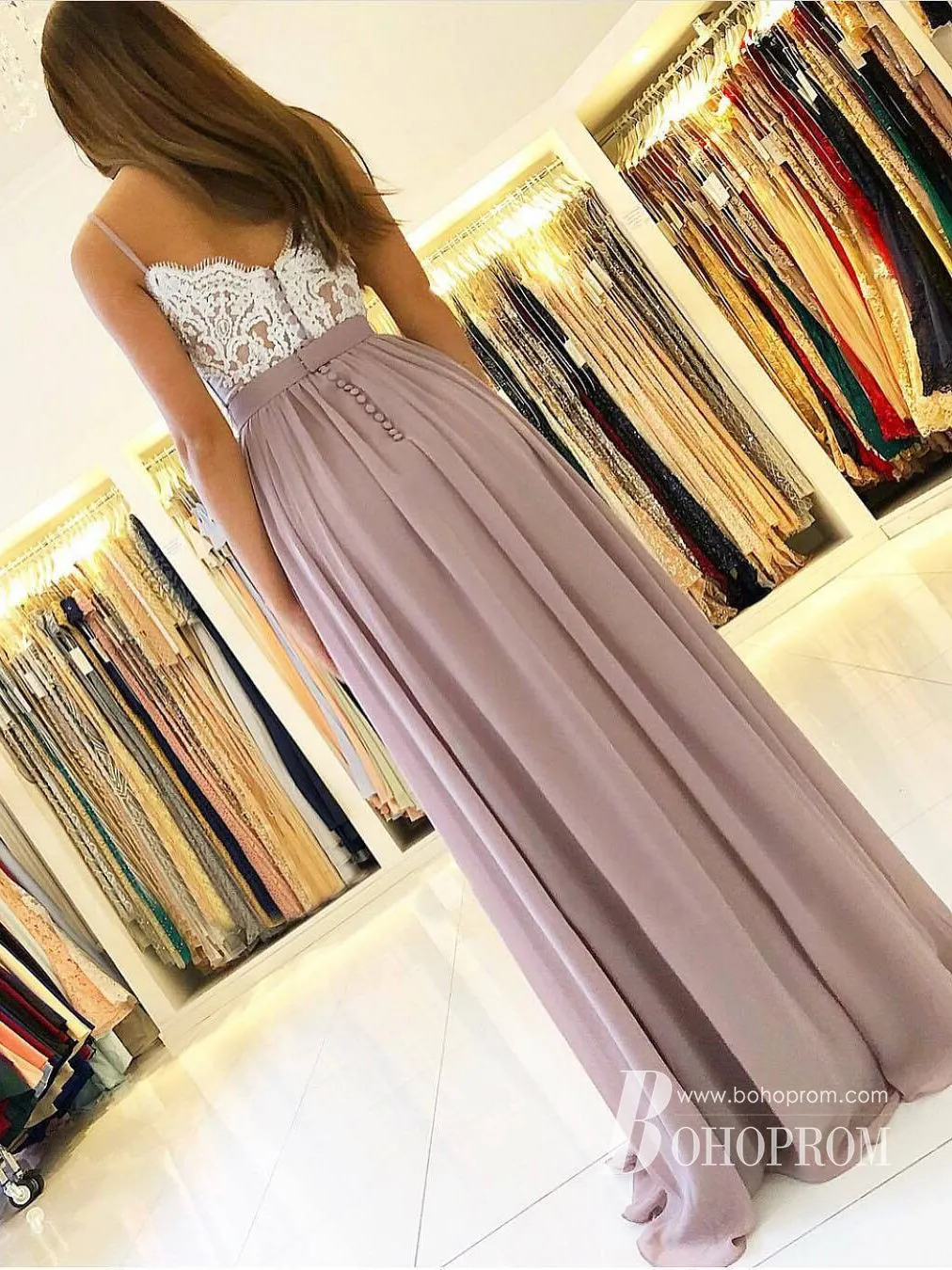 Attractive Chiffon Appliques A-line Prom Dresses Spaghetti Straps Dresses PD317