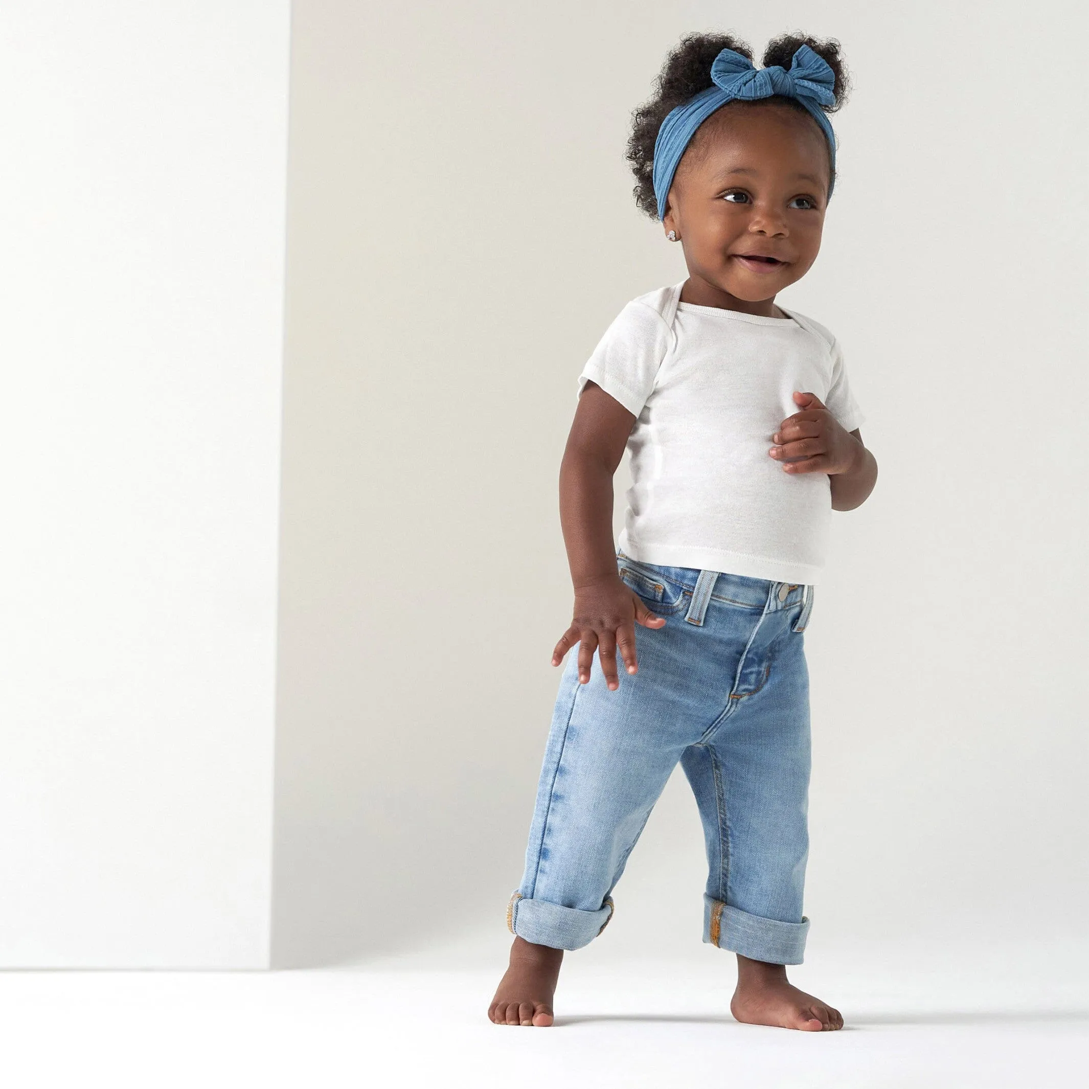 Baby Neutral Light Blue Straight Fit Denim Jeans With Elastic Back