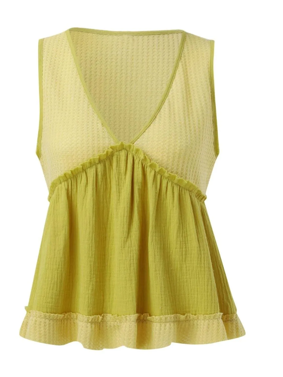 Becca Waffle-Knit Frill V-Neck Tank