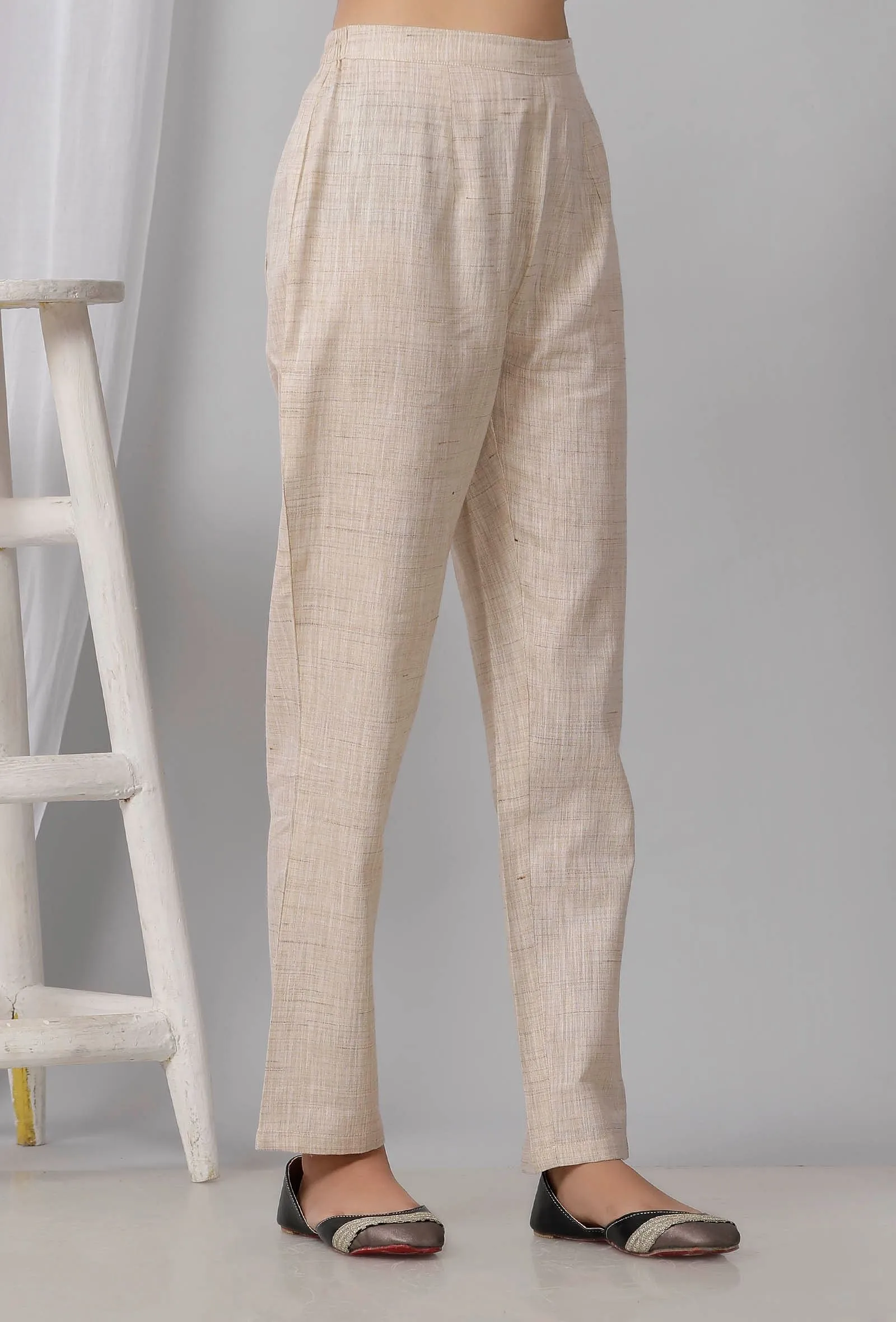 Beige Cotton Khadi Pants