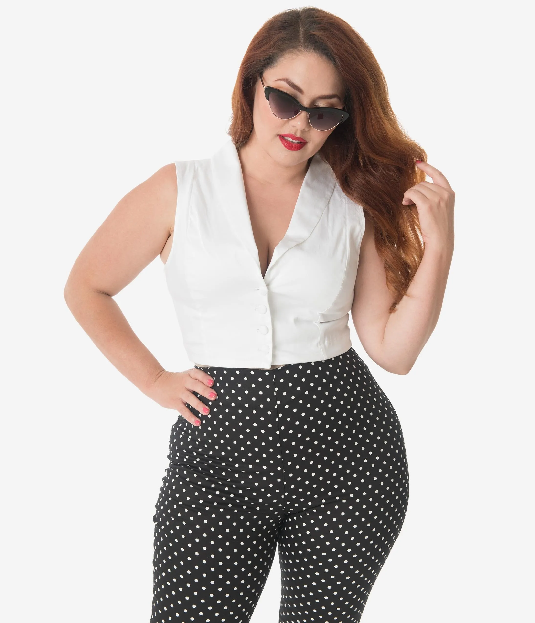 Bettie Page Plus Size Ivory Tucson Sleeveless Crop Top