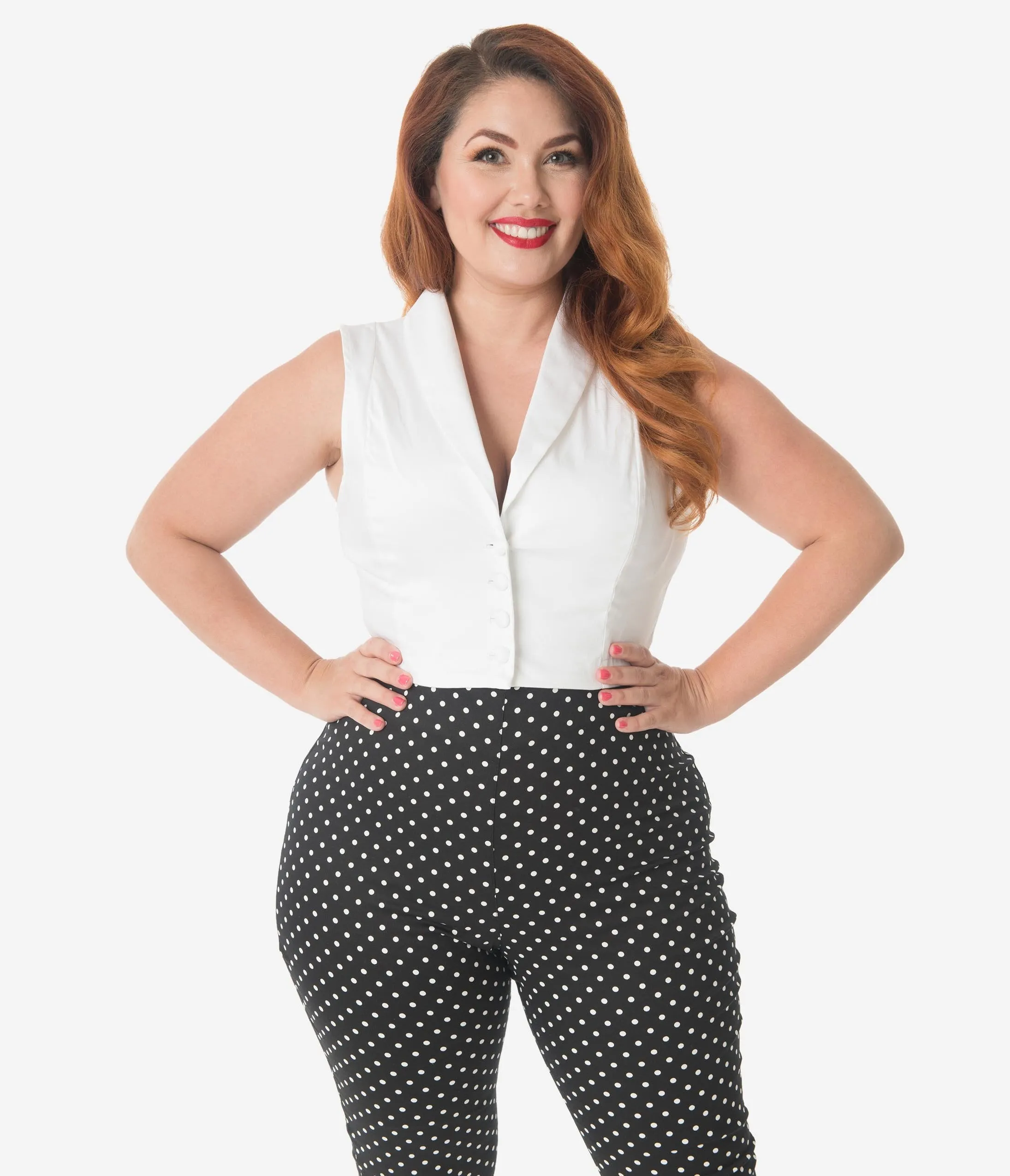 Bettie Page Plus Size Ivory Tucson Sleeveless Crop Top