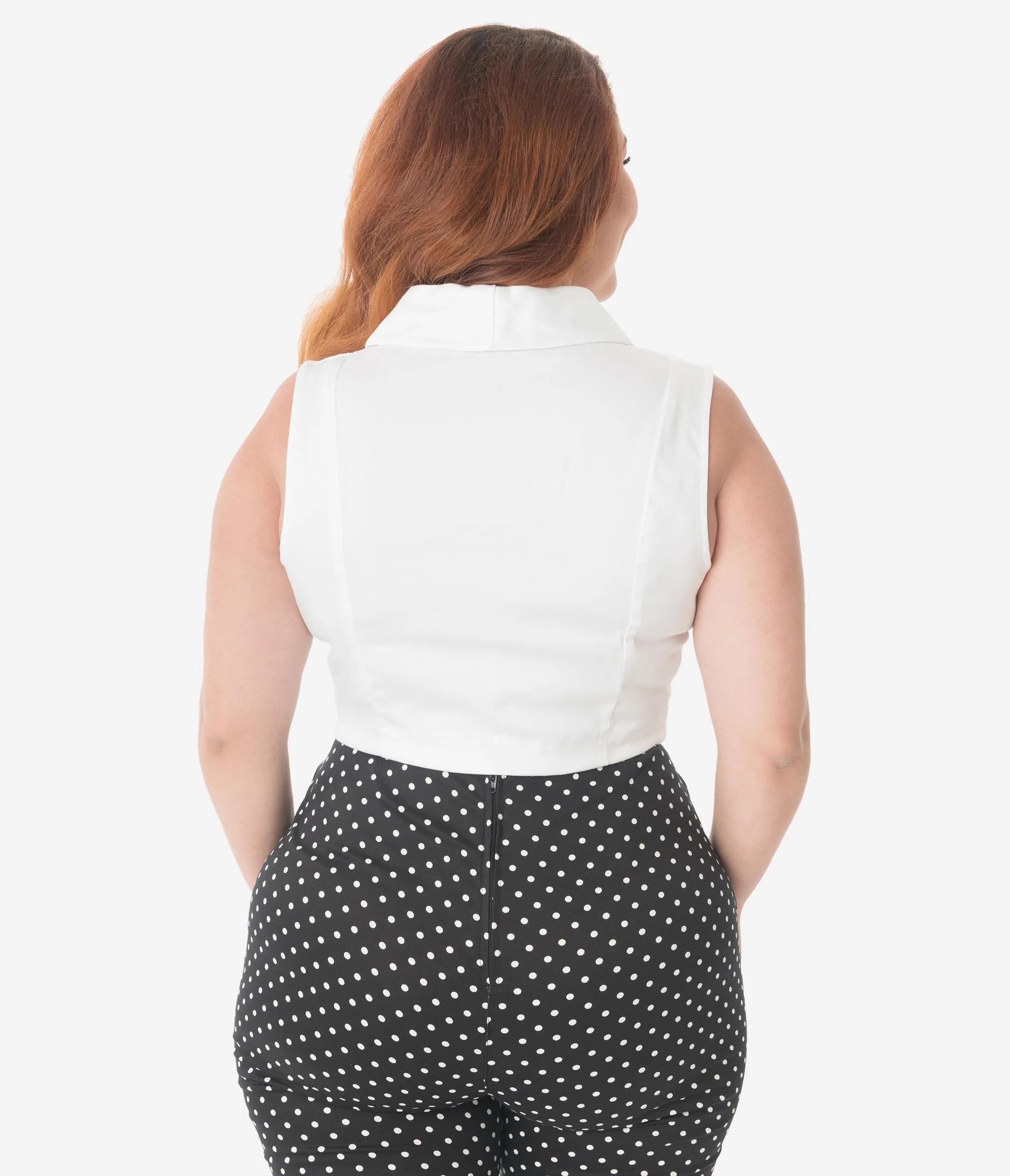 Bettie Page Plus Size Ivory Tucson Sleeveless Crop Top