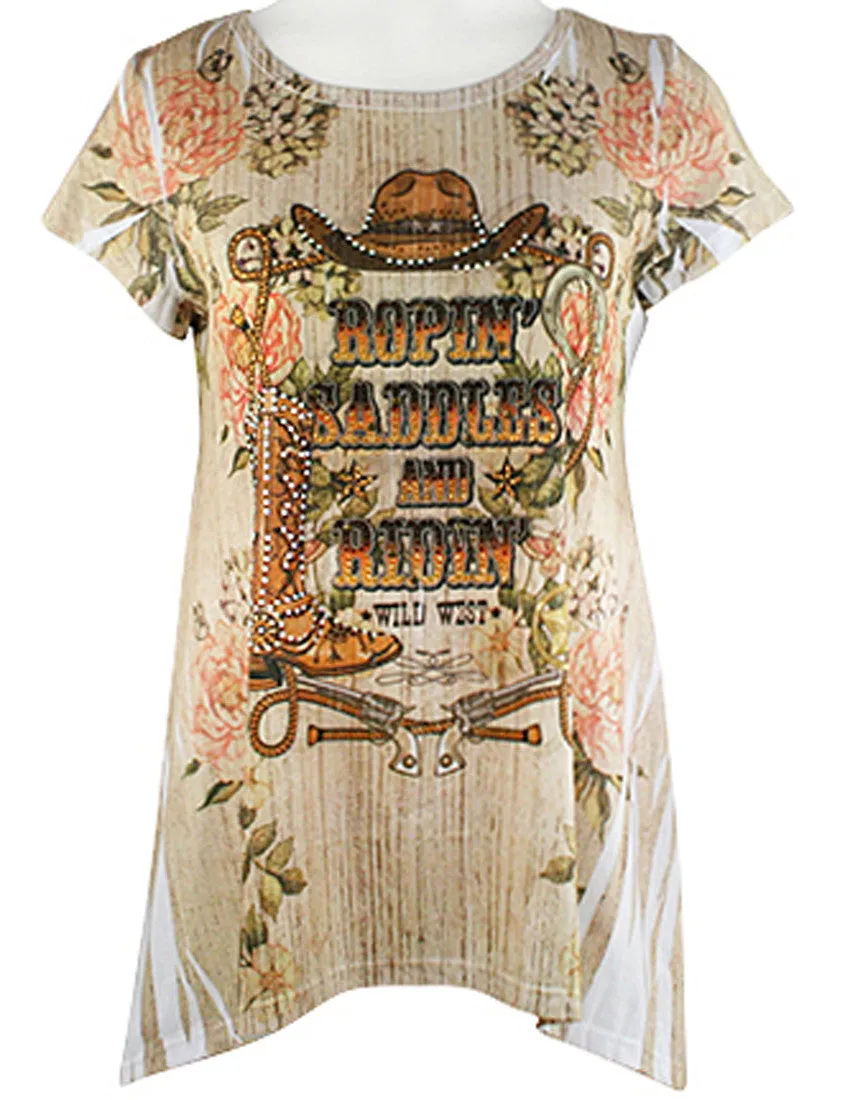 Big Bang Clothing Company - Ropin & Riden, Cap Sleeve, Rhinestone Print Top