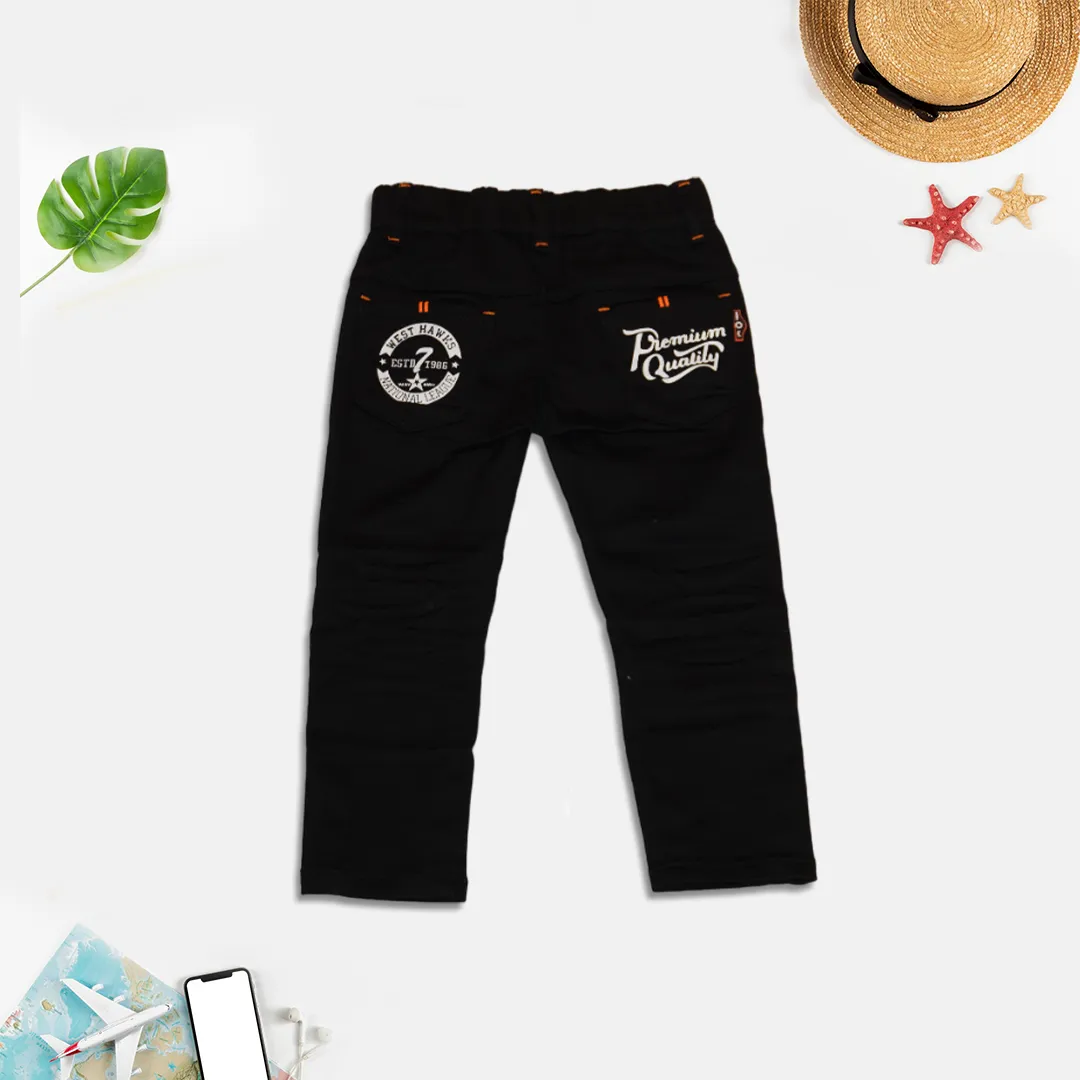 Black Printed Solid Jeans for Boys