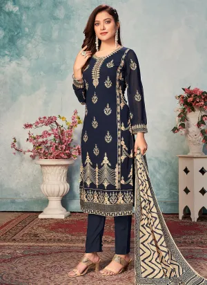 Blue Georgette Pants Style Suit