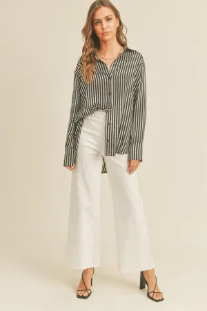 Bold Stripe Silky Button Down