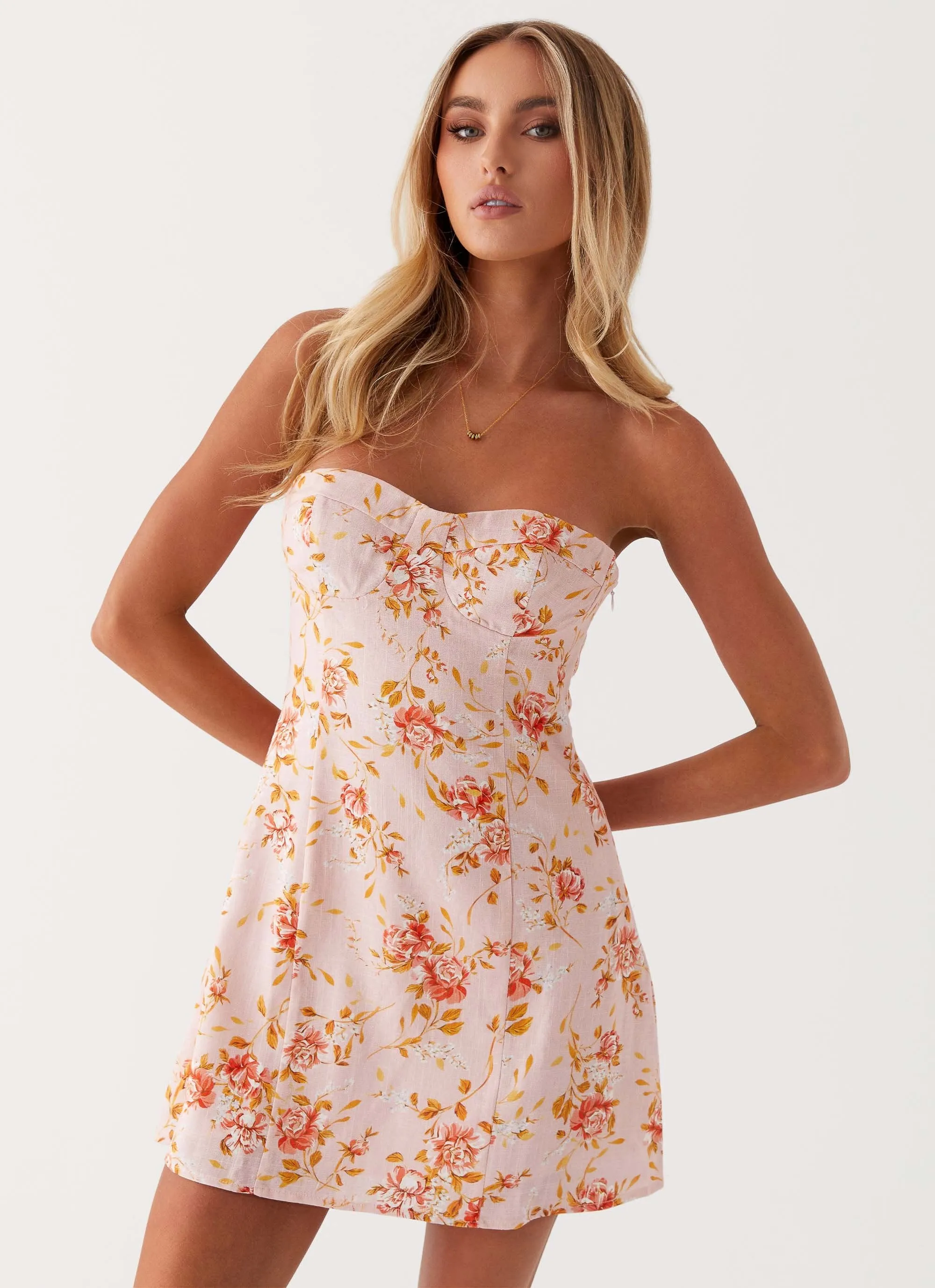 Cali Strapless Mini Dress - Pink Floral