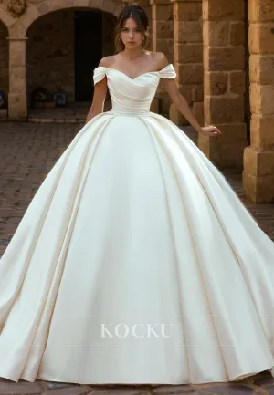 Classic & Timeless Off-Shoulder A-Line Satin Wedding Dress