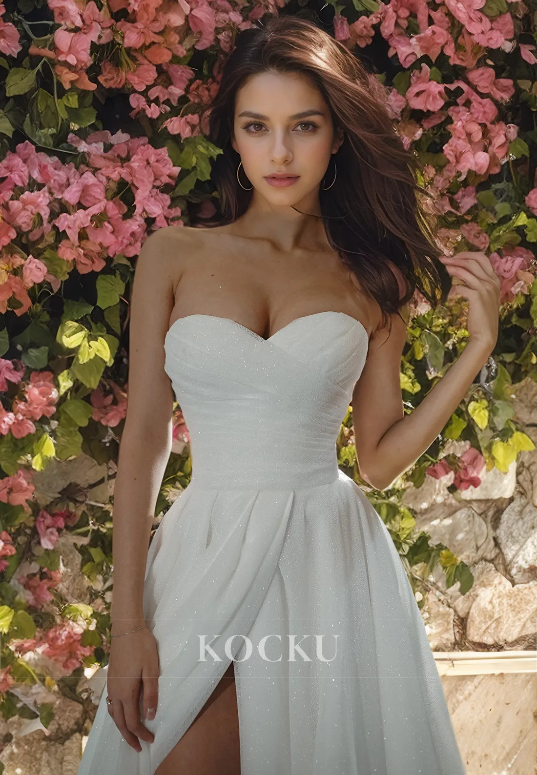 Classic & Timeless Sleeveless Off-Shoulder Split Wedding Dress