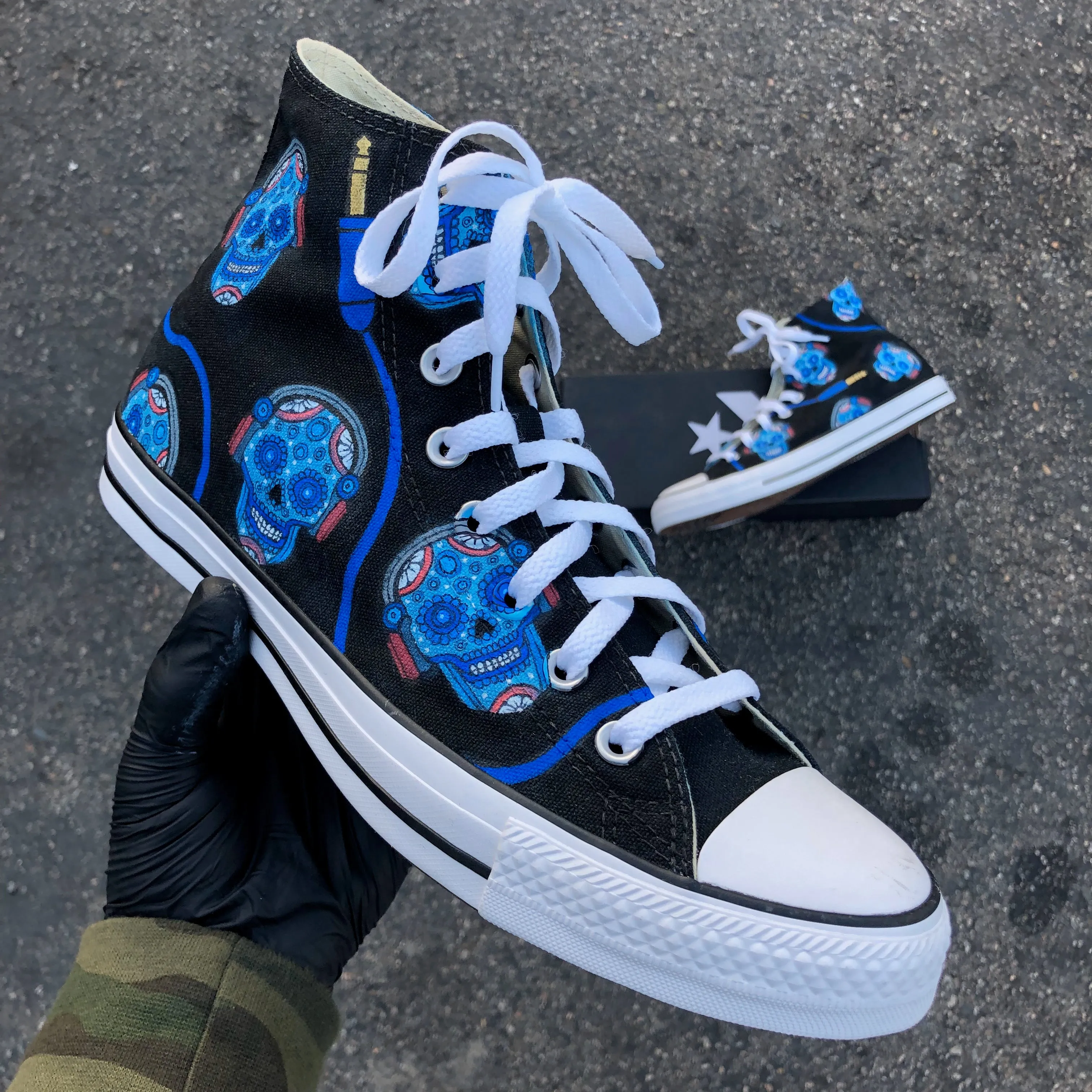 Converse Hi Top - Midnight Blue Sugar Skulls