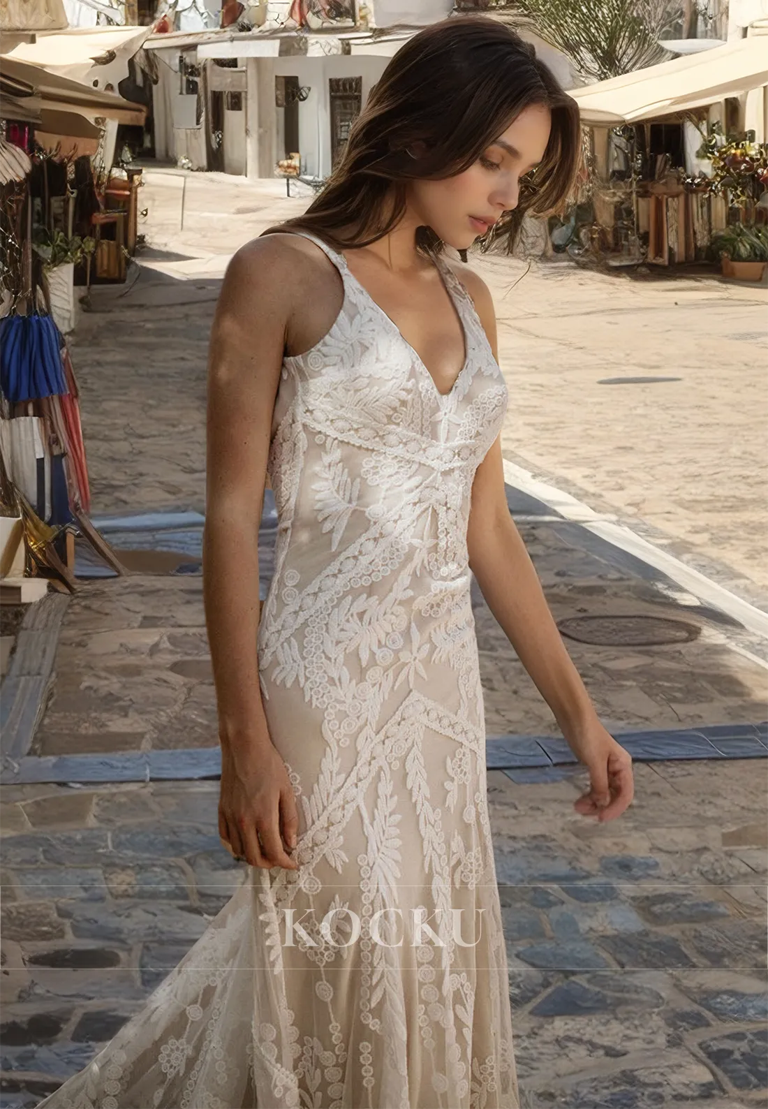 Couture & Ornate V-Neck Mermaid Straps Appliques Wedding Dress