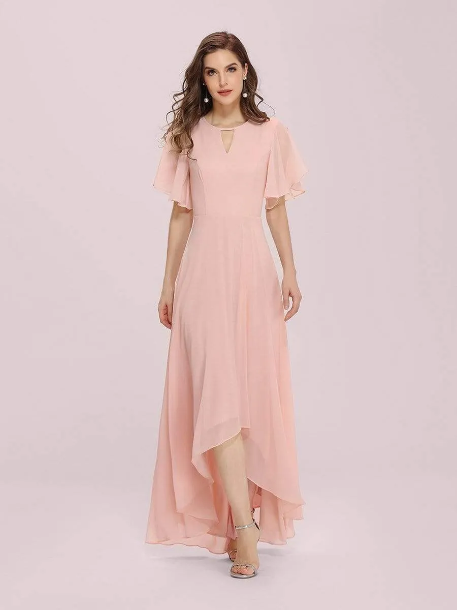 Cute High Waist High Low Chiffon Bridesmaid Dress