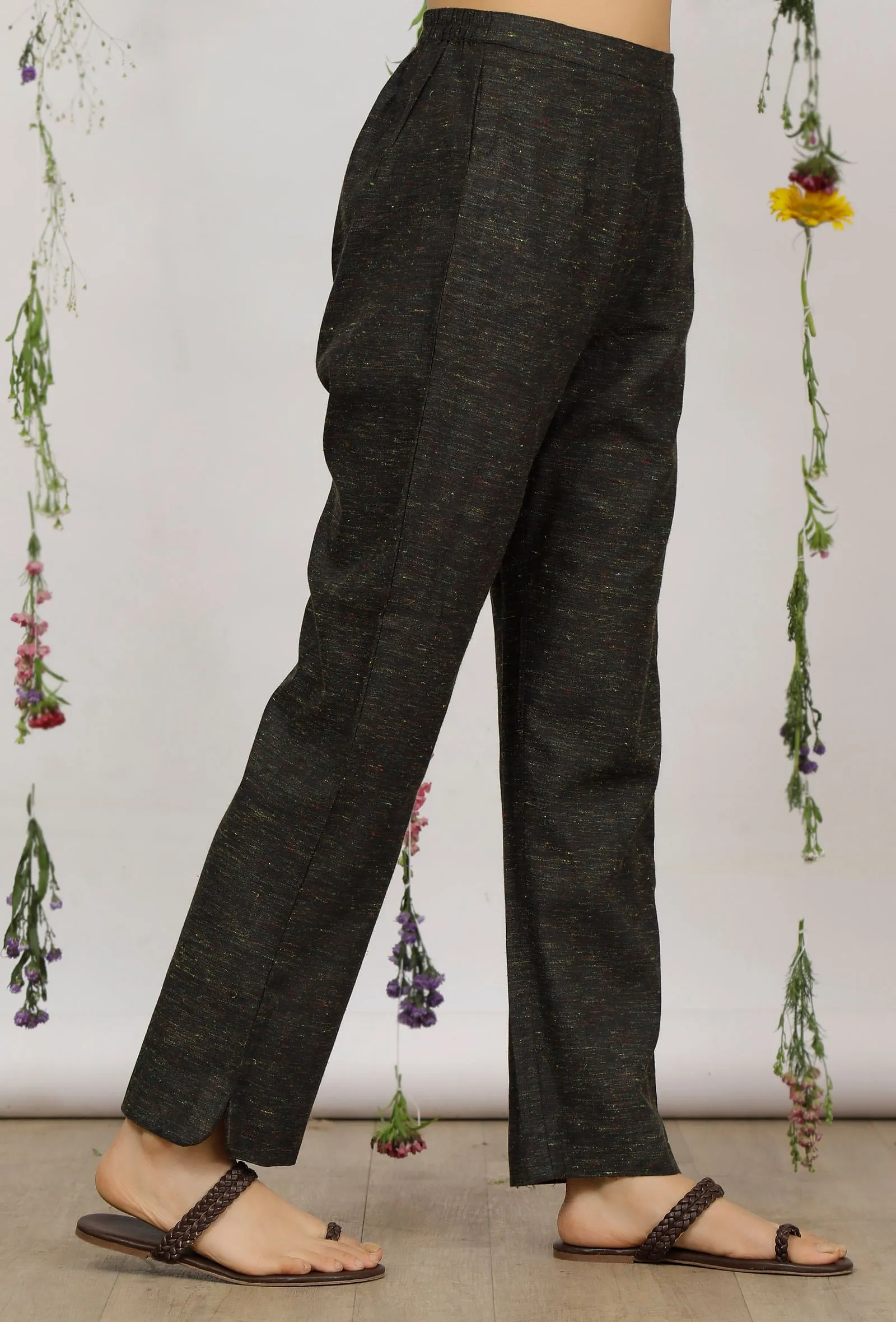 Dark Olive Straight Cotton Khadi Pants