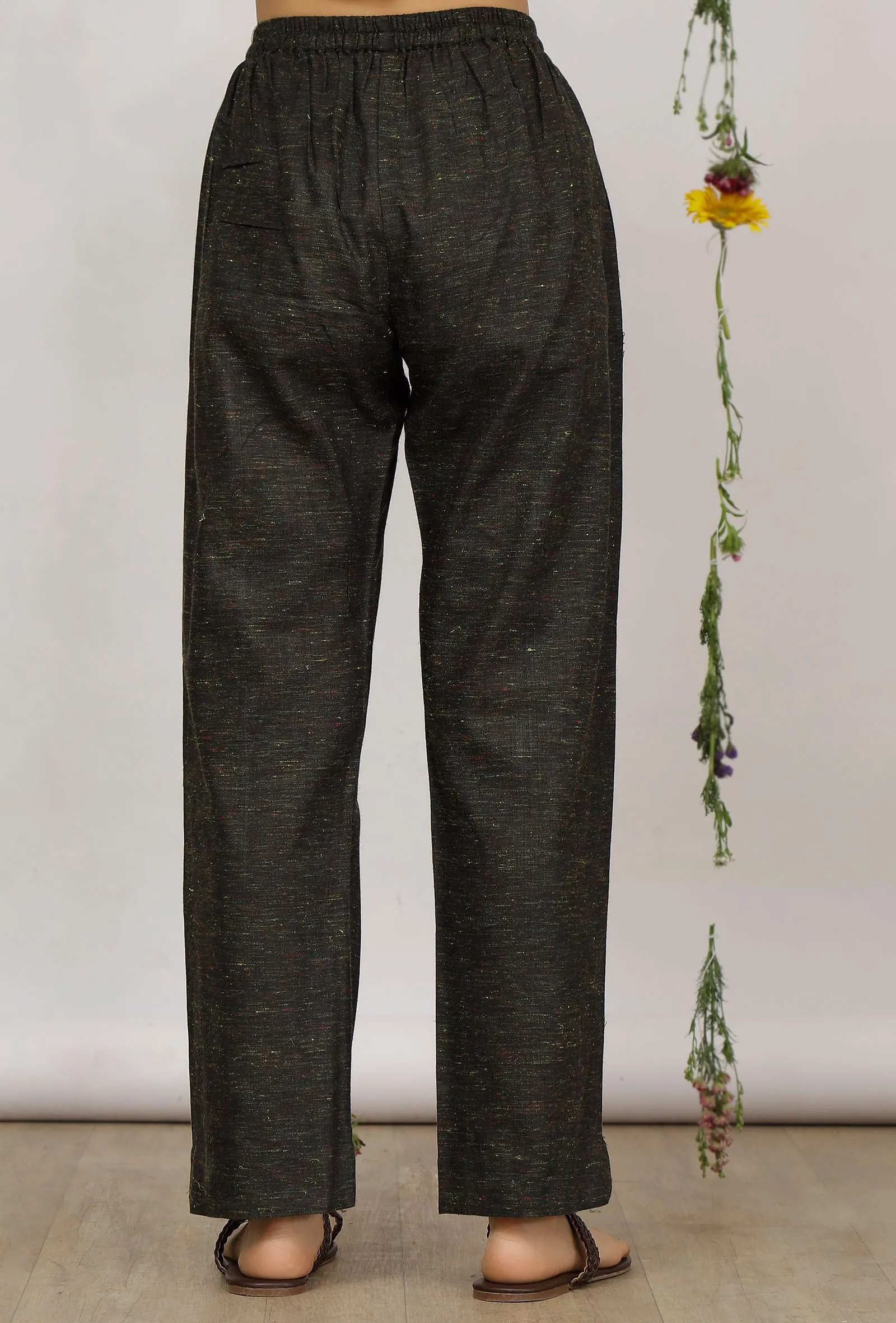 Dark Olive Straight Cotton Khadi Pants