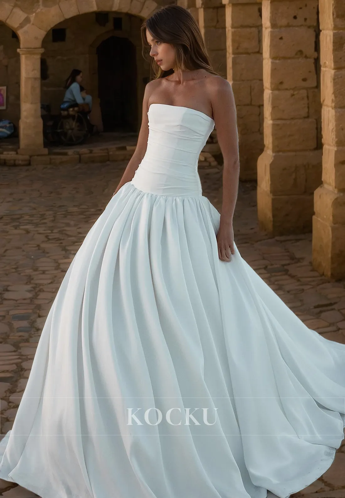 Elegant & Simple Off-Shoulder A-Line Satin Wedding Dress