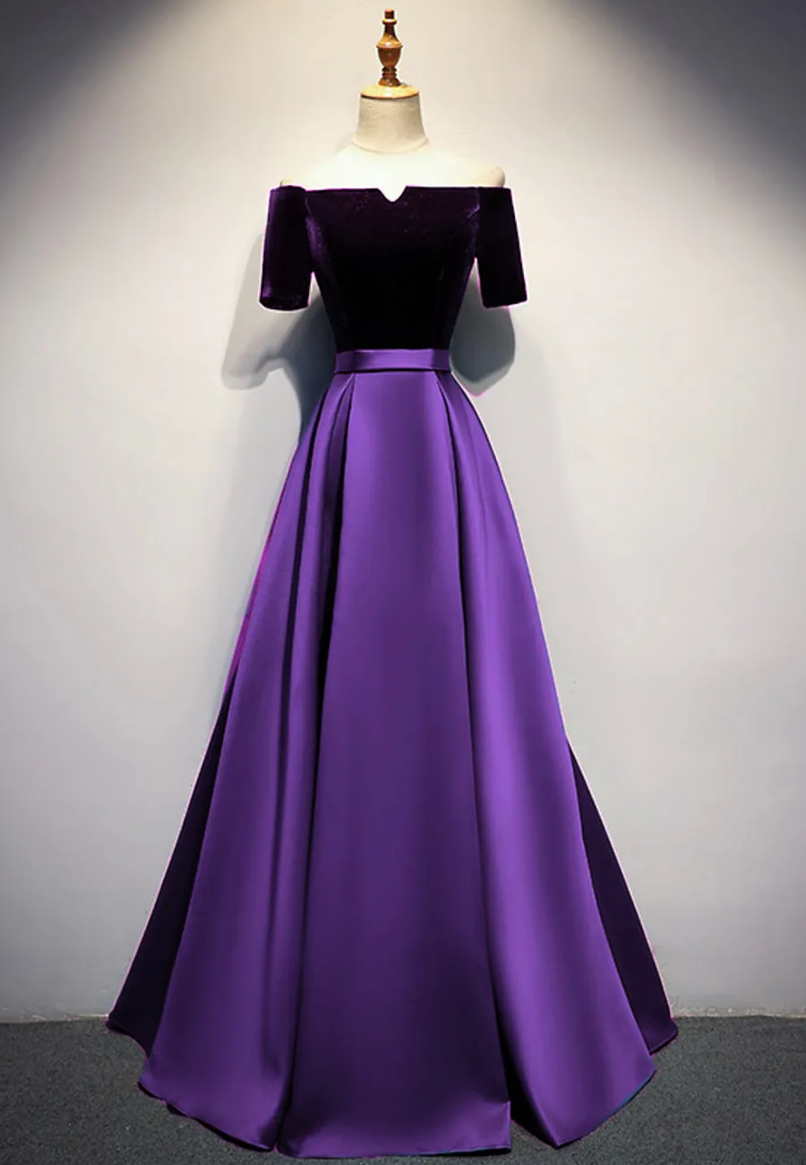 Elegant Velvet Satin Long Prom Dresses A-Line Evening Dresses