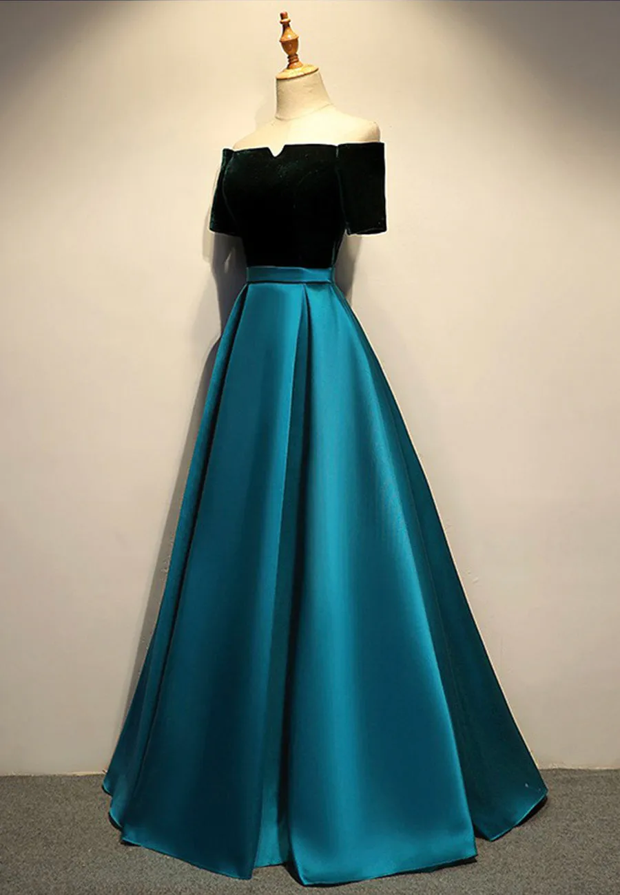 Elegant Velvet Satin Long Prom Dresses A-Line Evening Dresses