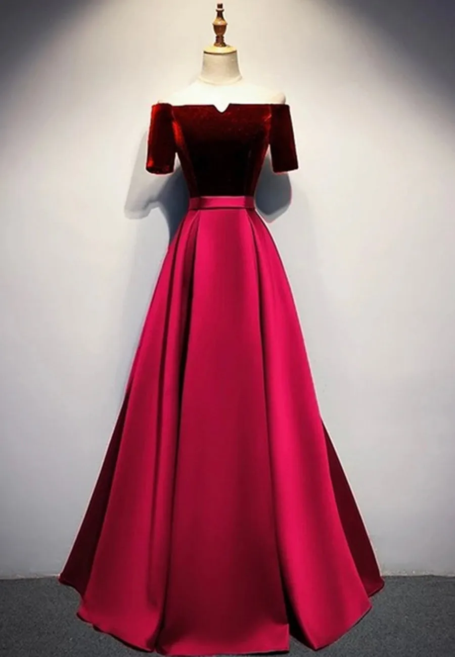 Elegant Velvet Satin Long Prom Dresses A-Line Evening Dresses