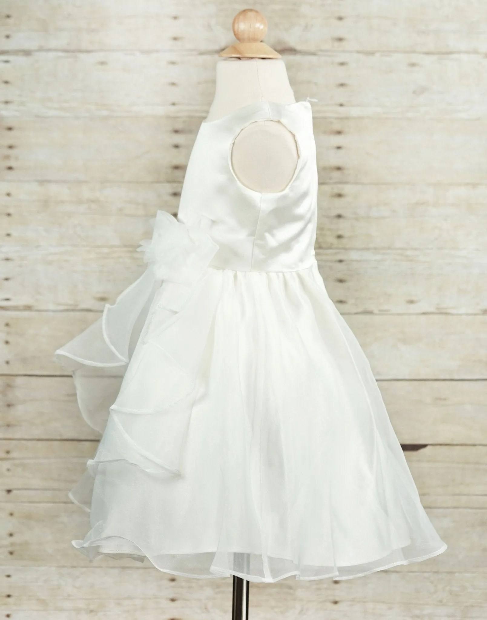 Elegant White Satin and Organza Dress - White