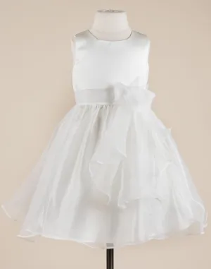 Elegant White Satin and Organza Dress - White