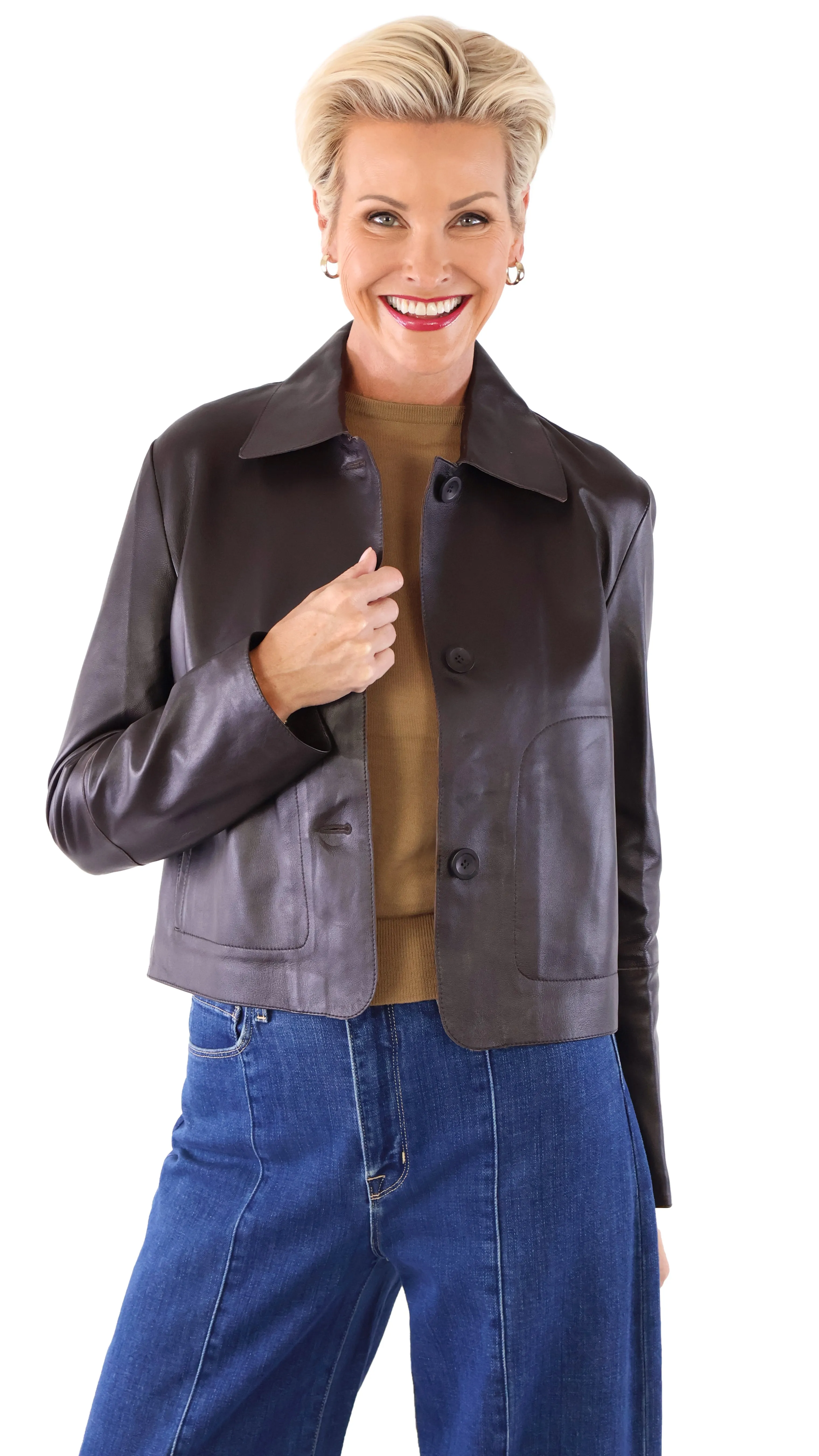 Emy Leather Jacket - Mud Brown