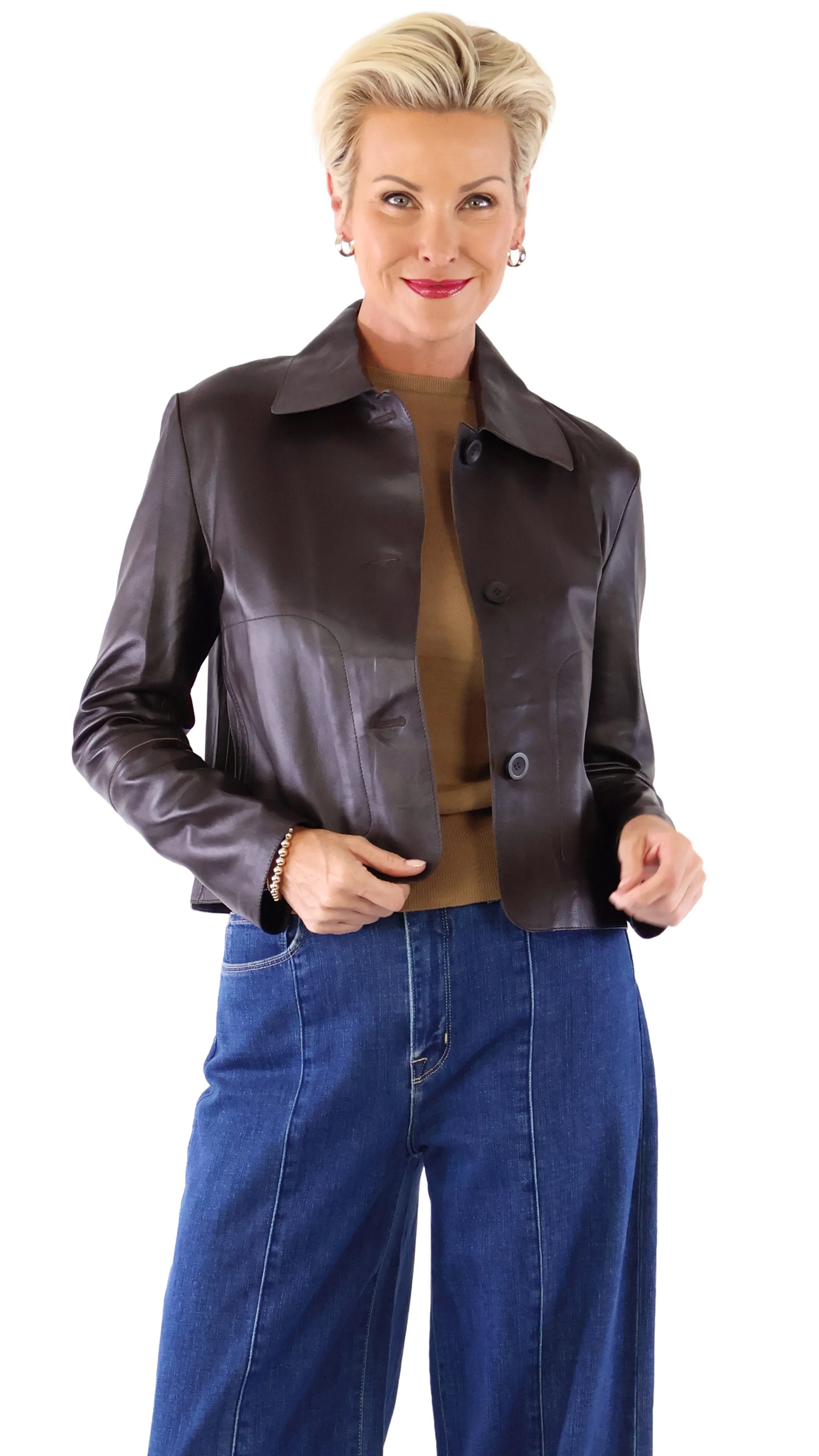 Emy Leather Jacket - Mud Brown