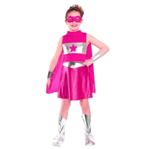 Girls Super Hero Pink Fancy Dress Halloween Costume