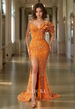 Glamorous & Dramatic V-Neck Mermaid Sequined Evening Party Prom Dress