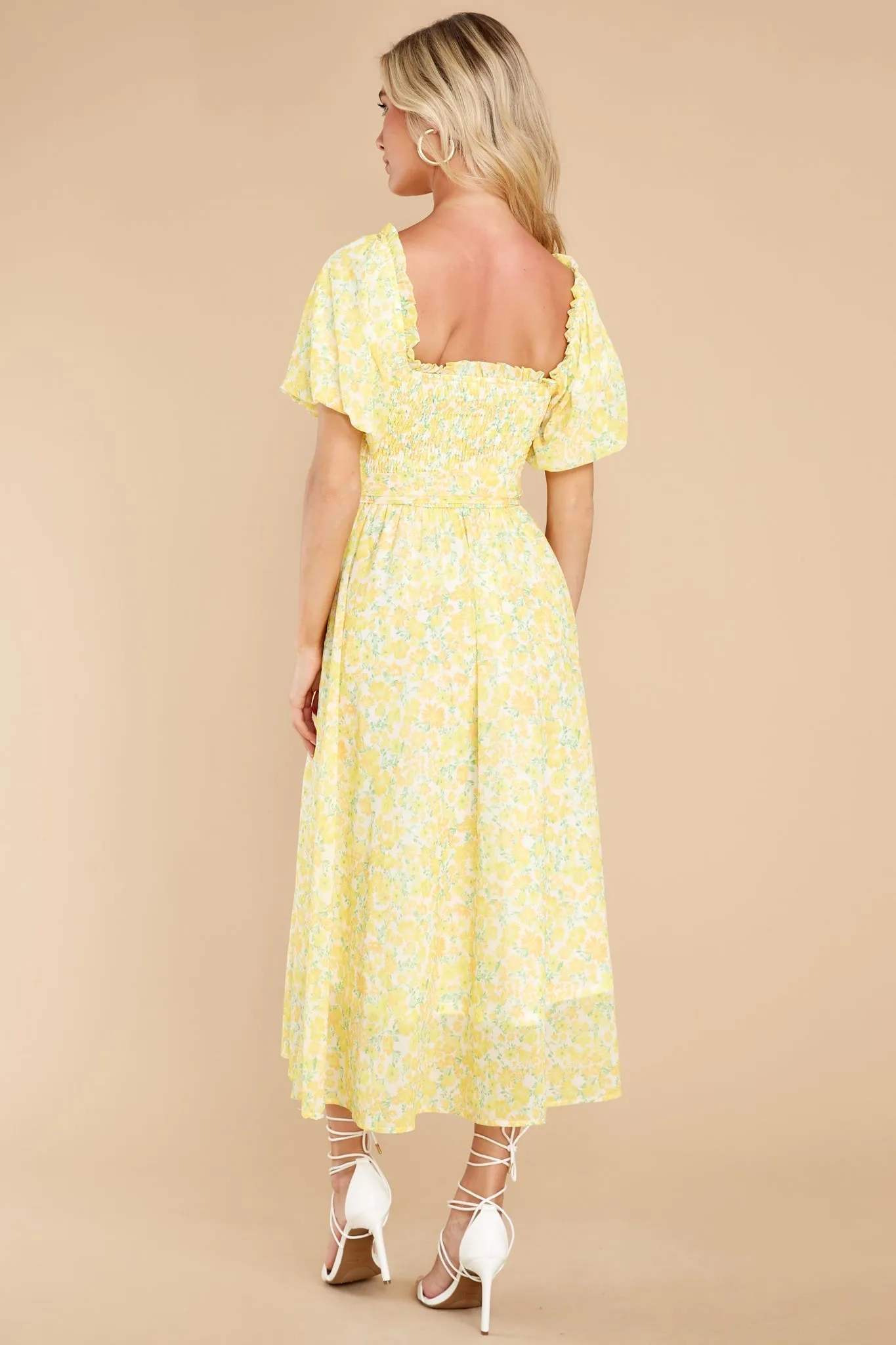 Grow Freely Yellow Floral Print Midi Dress