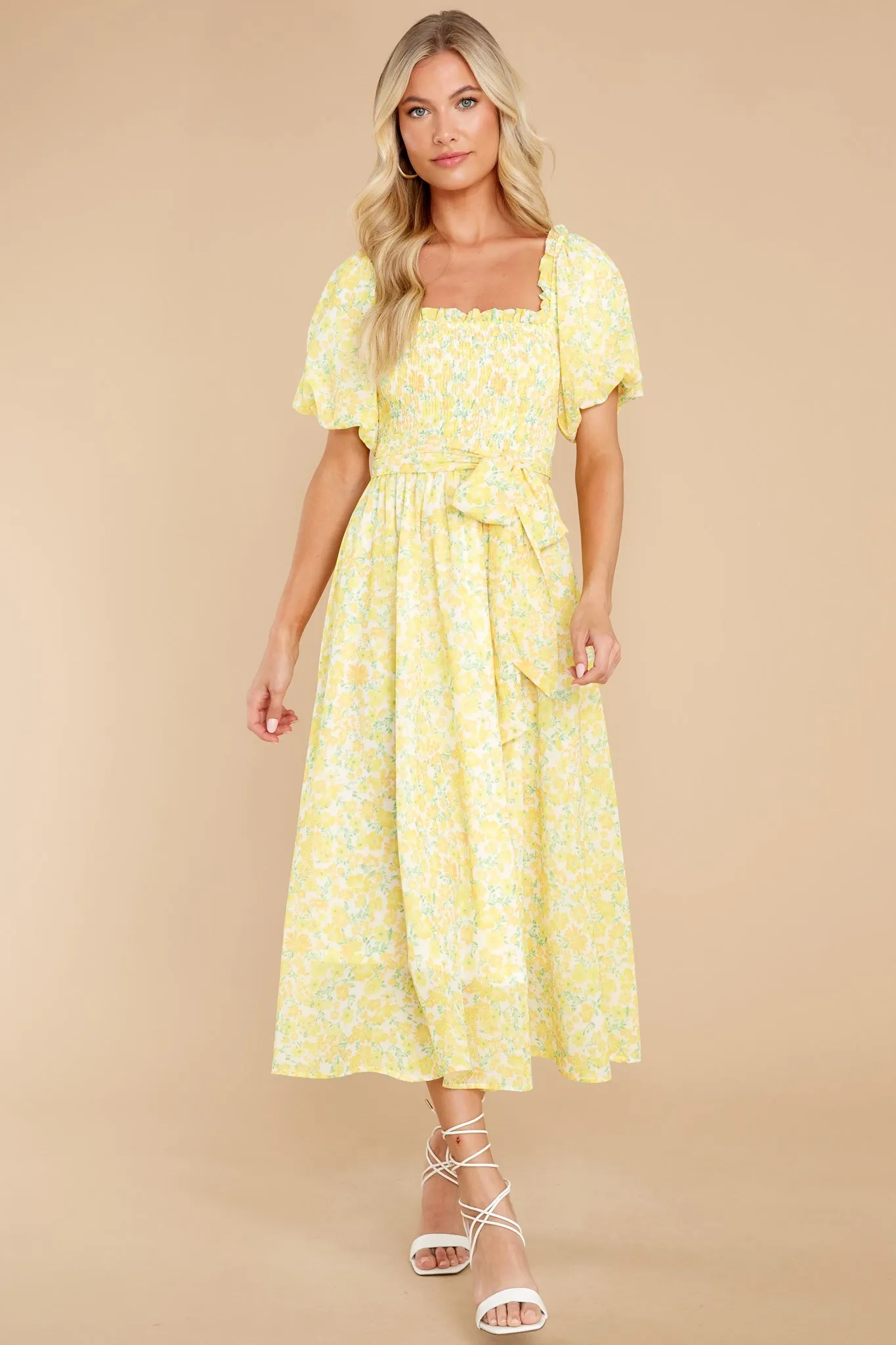 Grow Freely Yellow Floral Print Midi Dress