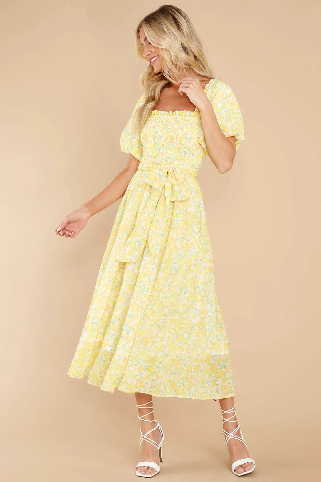 Grow Freely Yellow Floral Print Midi Dress