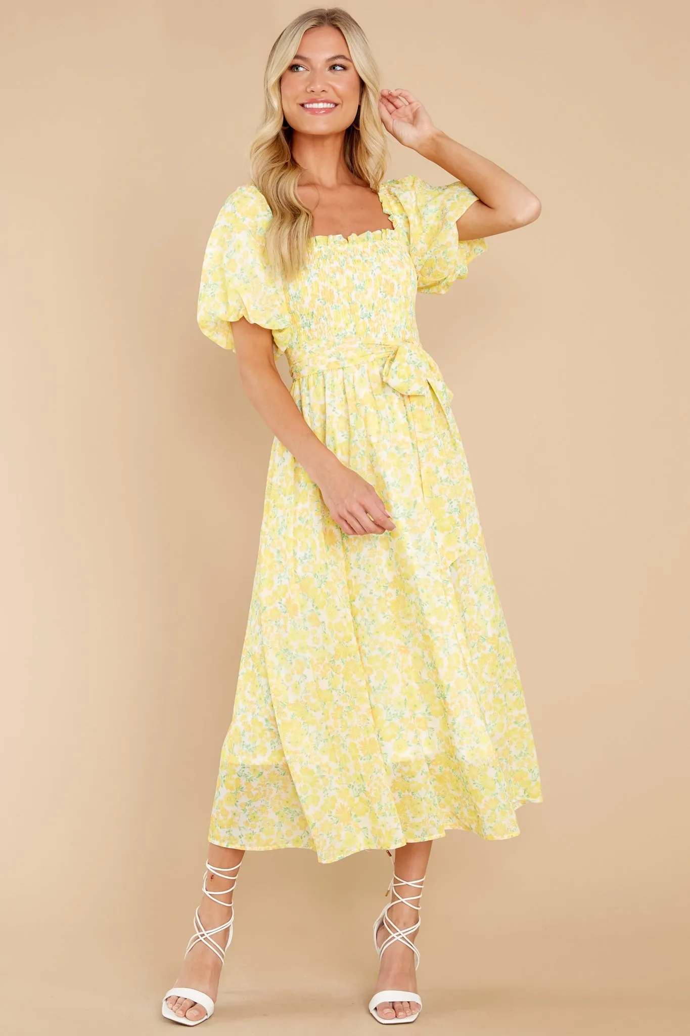 Grow Freely Yellow Floral Print Midi Dress