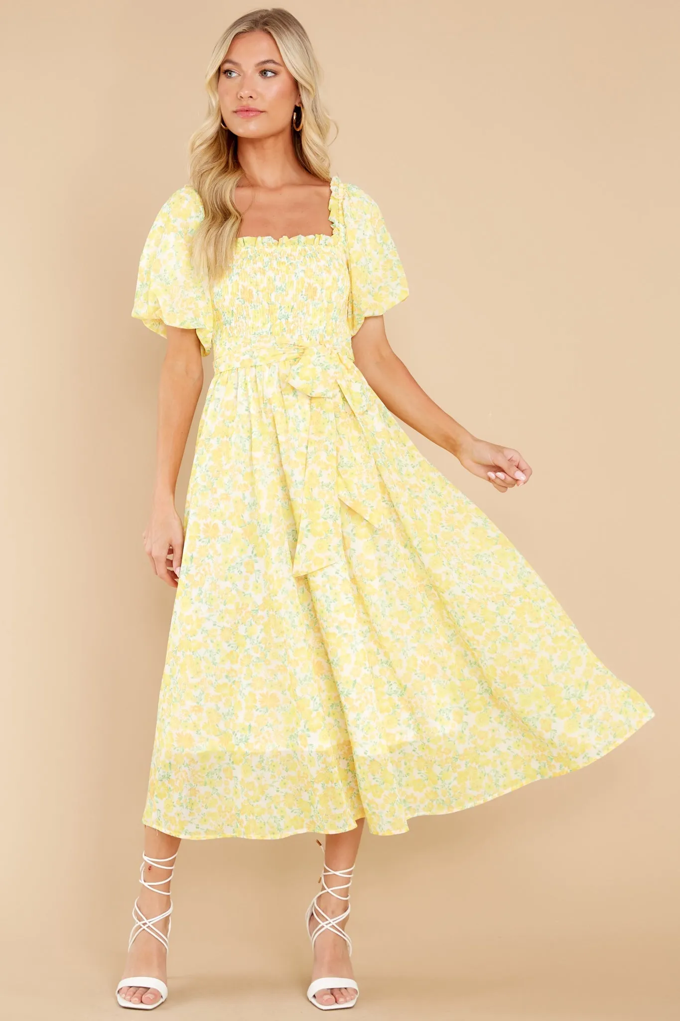 Grow Freely Yellow Floral Print Midi Dress