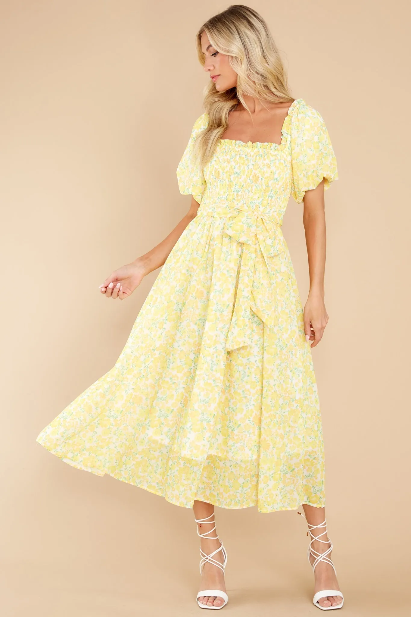 Grow Freely Yellow Floral Print Midi Dress