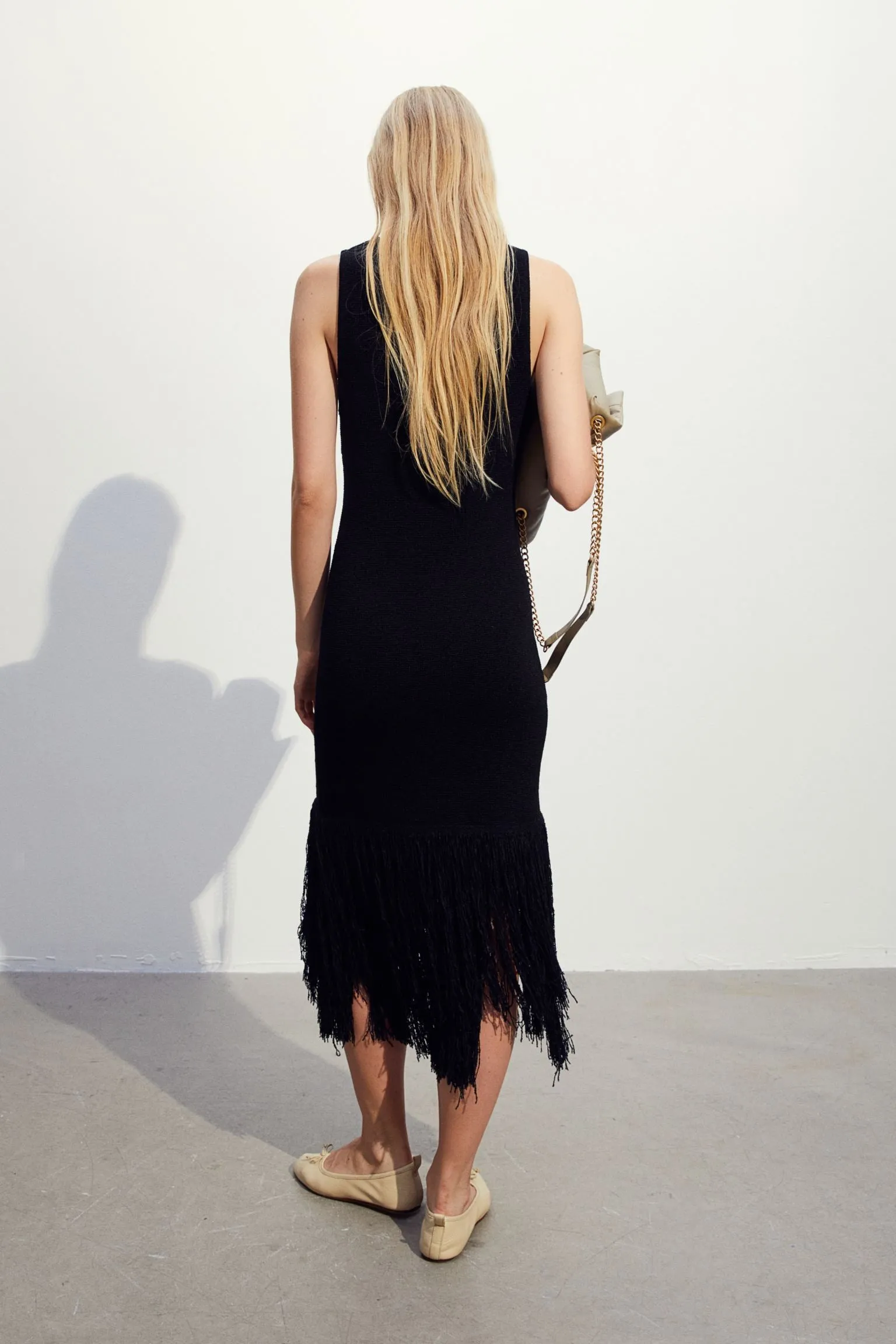 H&M Fringe-trimmed Knit dress, black