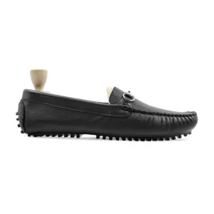 Helens - Men's Black Pebble Grain Leather Driver Shoe