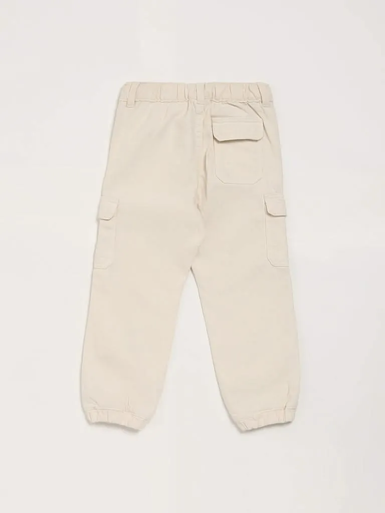 HOP Kids Solid Cream Cargo Pants